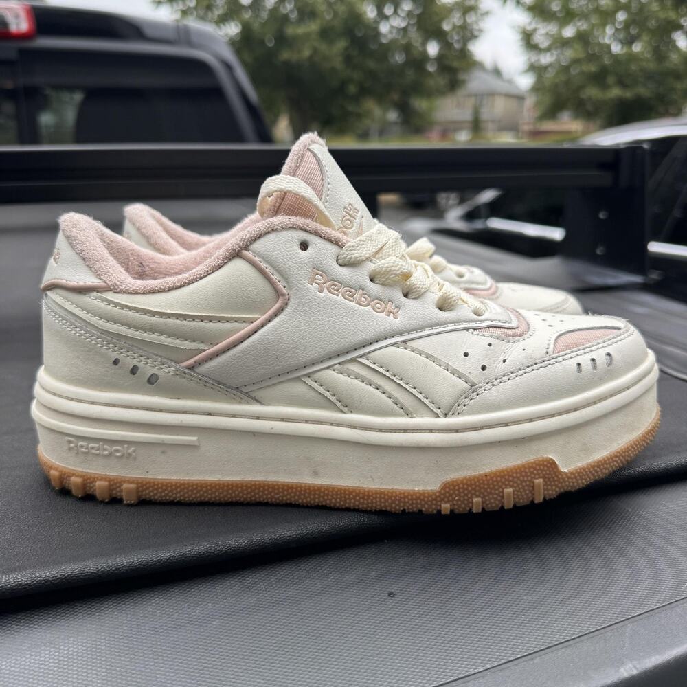 Reebok Club C Extra Womens‎ Size 6 White Rose Gold Platform Sneakers Gum Sole